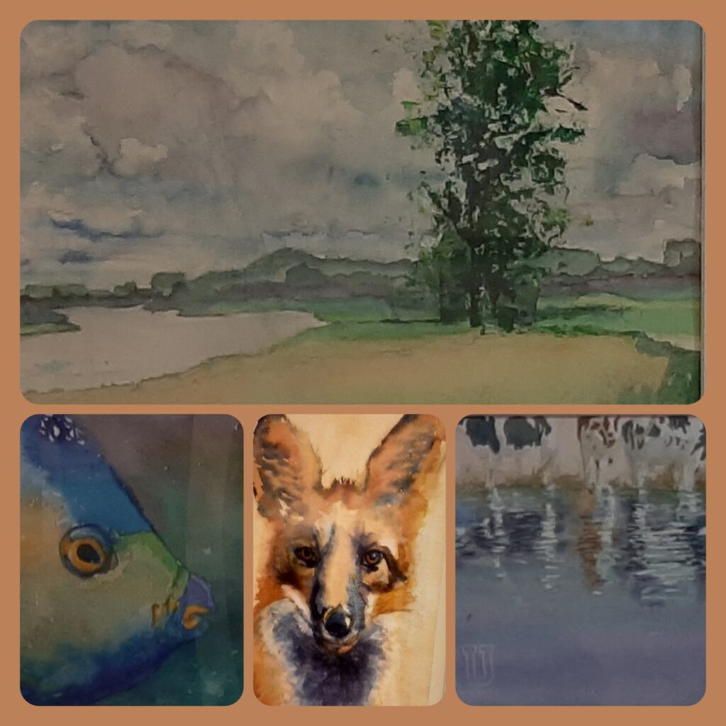 Landschap, tropische vis, het vosje en de koeien © Annelies Zwart © collage Wilma_Lankhorst.